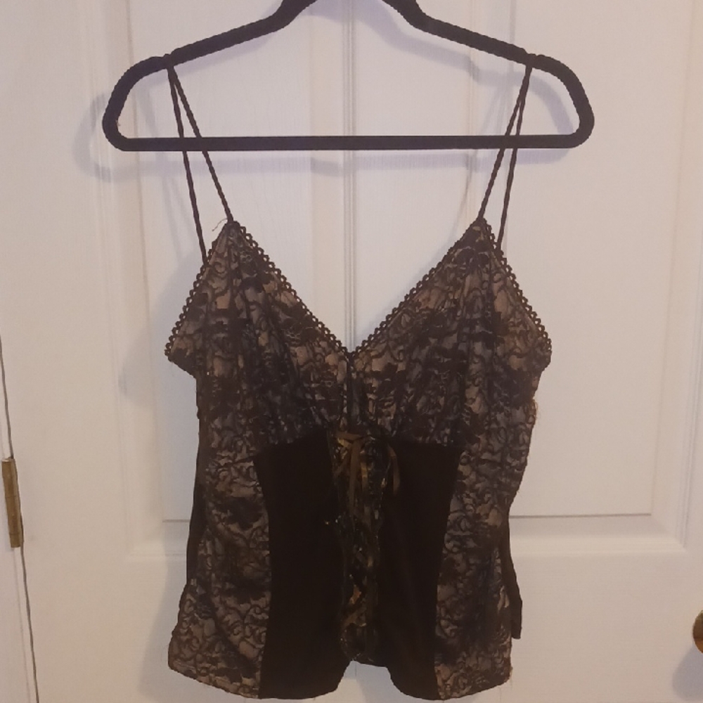 Chic Lace-Accented Camisole in Black and Brown